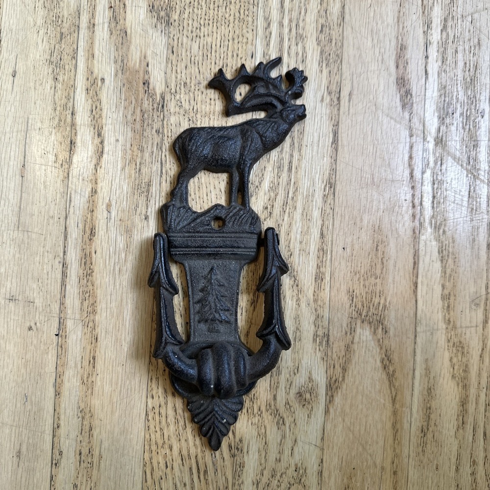Cast Iron Elk Moose Deer Door Knocker Hunter Cabin Rust Patina
